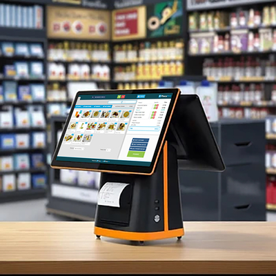 15 นิ้ว Pos AIO Machine Dual Touch Screen POS Monitor สําหรับการดําเนินงานทะเบียนเงินสมบูรณ์แบบสําหรับการดําเนินงานปลีก